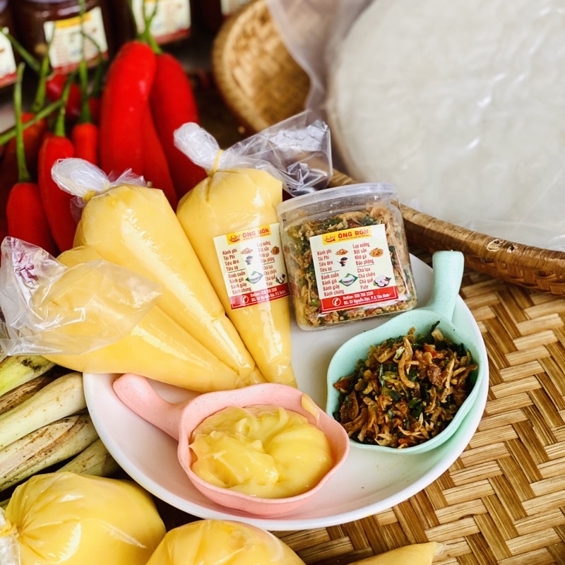 Combo Bơ Vàng 100g + 120ml Muối Tôm Hành Phi - Tặng 70g Bánh Tráng Tôm Phơi Sương
