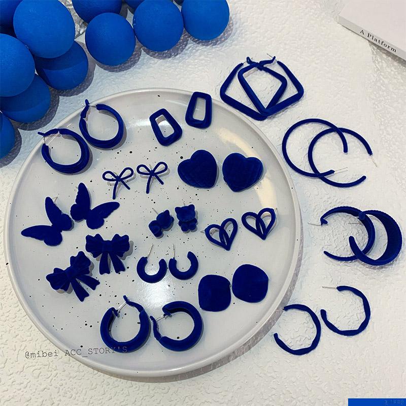 Bông tai hình học màu xanh dương phong cách Hàn Quốc cổ điển thời trang