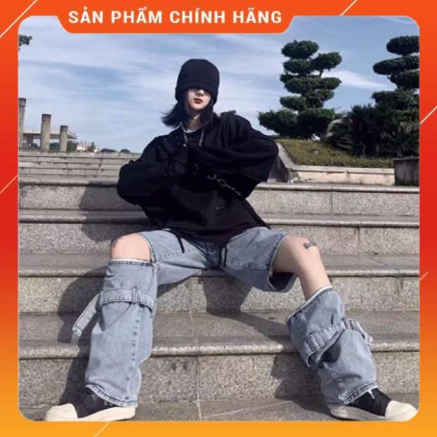 [FORM NAM/NỮ] Quần jeans ống rộng unisex xẻ gối kéo khoá có thể tháo dời oversize Ulzzang siêu chất ❤️ -pc2 c