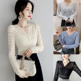 Áo Ren Nữ Dài Tay Cổ Chữ V Khoét Sâu Gợi Cảm