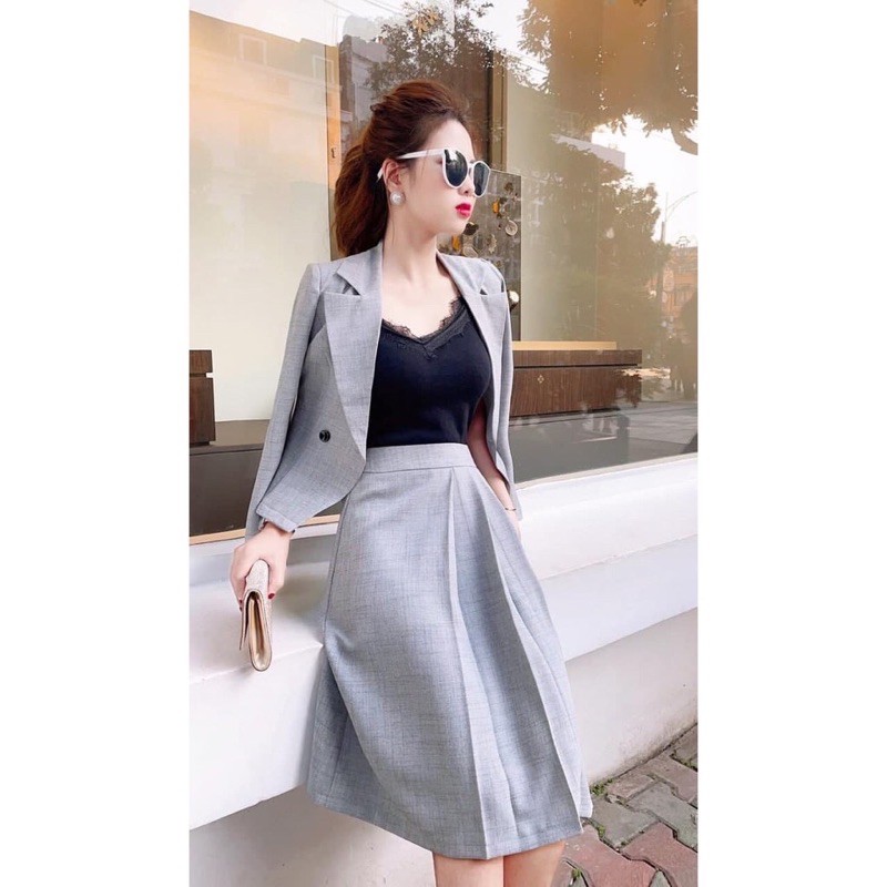 Set áo vest và chân váy xếp ly công sở | BigBuy360 - bigbuy360.vn