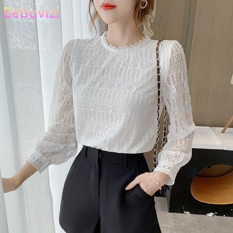 Áo Kiểu Tay Dài Phối Ren Hoa Phong Cách Hàn Quốc Thanh Lịch