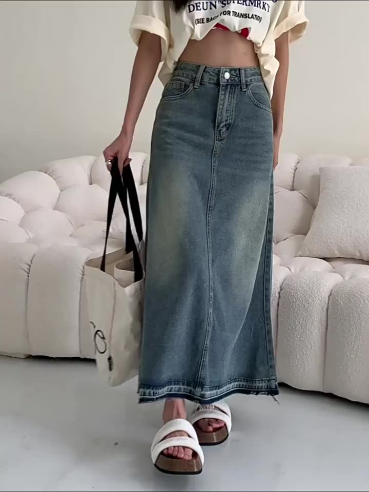 Chân váy jean Chân Váy Dài Chân Váy Xếp Li Dáng Dài váy jean dáng dài cạp cao thanh lịch 2023 New Style AP1913 | BigBuy360 - bigbuy360.vn