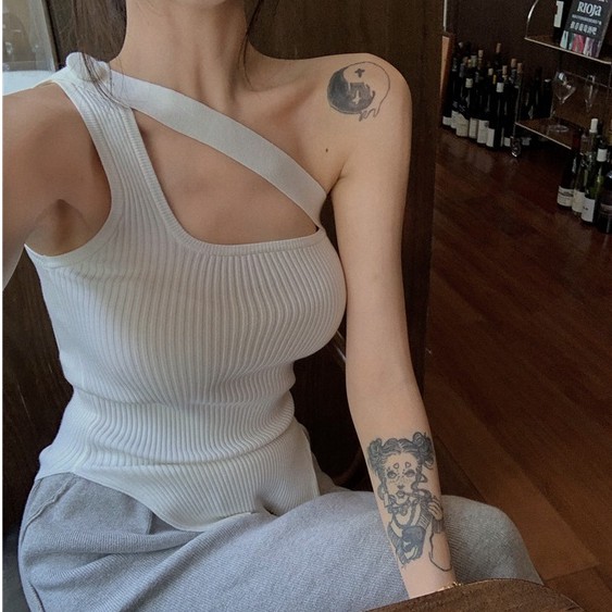 QADCOL Áo dệt kim hai dây màu trắng thời trang cho nữ