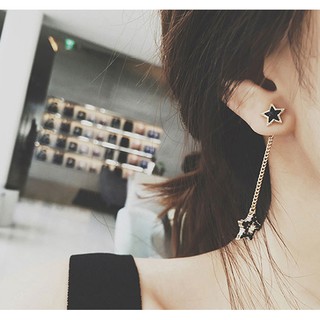 khuyên tai, bông tai, hoa tai nữ - khuyên hình ngôi sao đá đen bất đối xứng