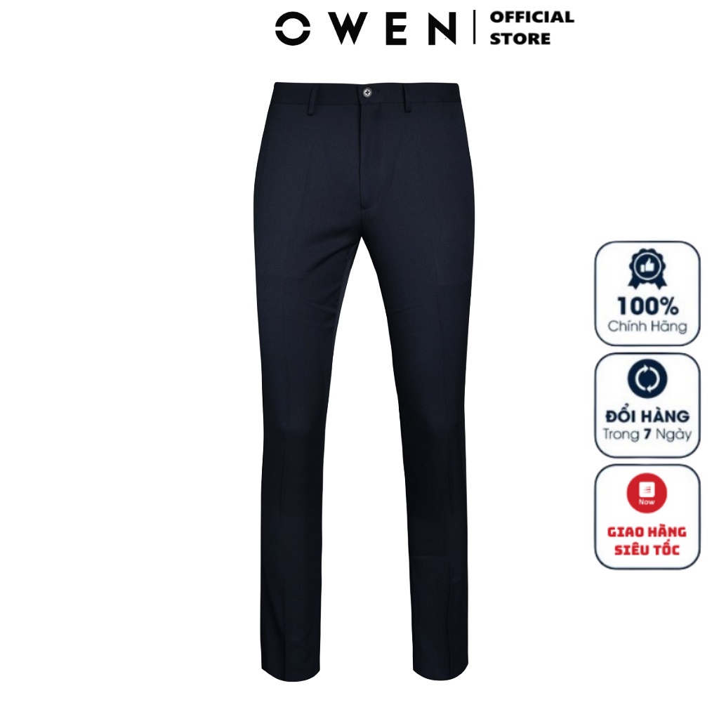 Quần Âu Nam Quần Tây Công Sở Cao Cấp Owen QD22440 Ống Ôm Trendy Trẻ Trung Màu Xanh Navy Kẻ Chìm Vải Nano Mềm Mại