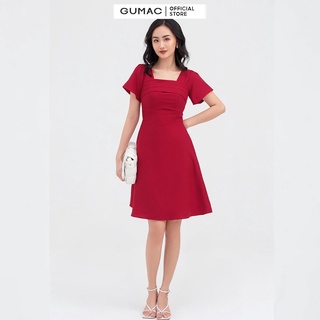 Đầm body nữ nút vai xếp ngực GUMAC màu đỏ quyến rũ DB870
