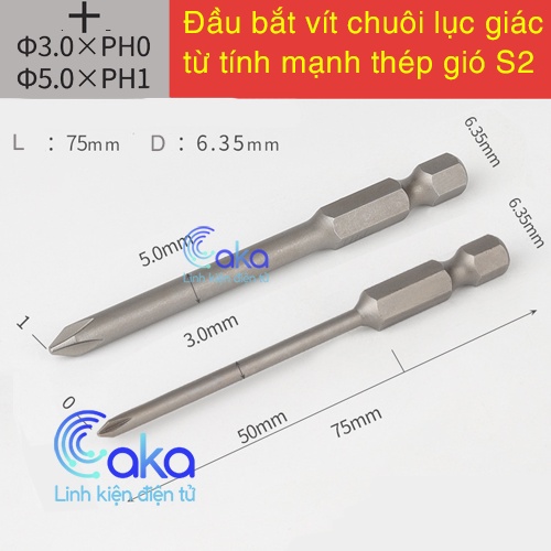 Đầu bắt vít chuôi lục giác thép gió S2 1/4x75mm từ tính mạnh tô vít điện