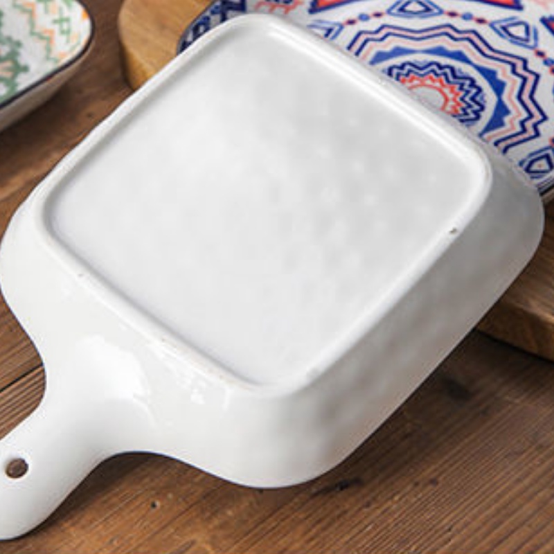 Đĩa sứ decor , đĩa sứ vuông có tay cầm Bohemia Holame