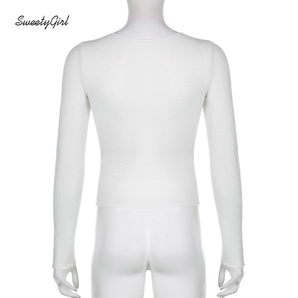 Áo Thun Tay Dài Cổ Tròn Màu Trắng / Đen In Hình Ngôi Sao Thời Trang 2022 Quyến Rũ Cho Nữ