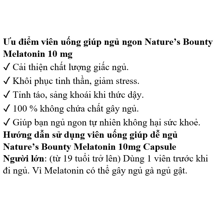 [DATE 1/2024] Nature’s Bounty Melatonin 10mg Capsules 45 / 60 VIÊN
