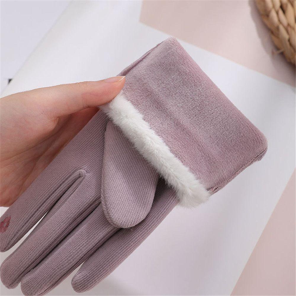 Găng Tay Dày Dặn Chống Gió Giữ Ấm Mùa Đông Thêu Họa Tiết Dành Cho Nữ