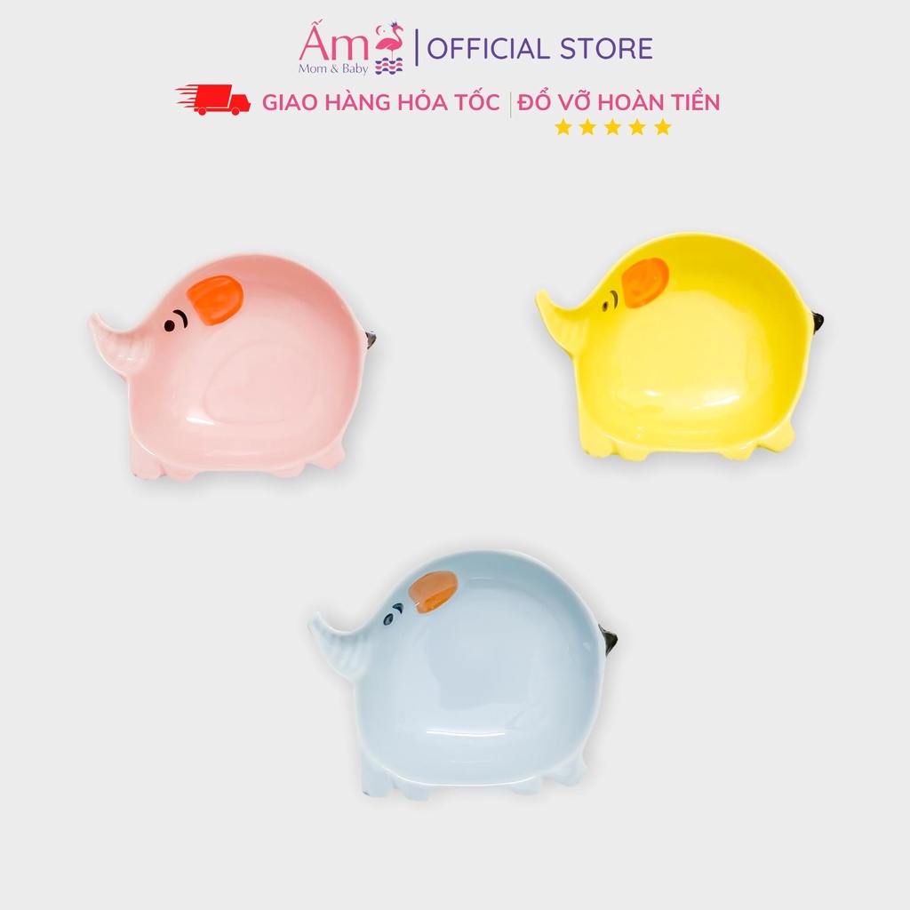 Bát Ăn Dặm Cho Bé Đĩa Đựng Thức Ăn Bằng Gốm Sứ Hình Voi Con Đáng Yêu Ấm Gift Decor An Toàn Và Chịu Được Nhiệt Độ Cao