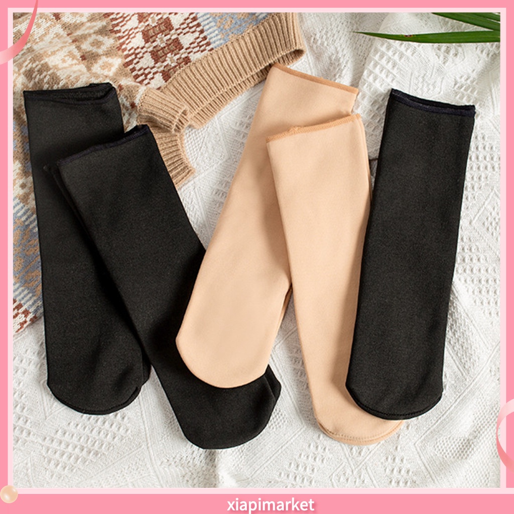[XP] 1 Đôi Vớ Lông Nhung Siêu Mềm Co Giãn Màu Trơn Thời Trang Thu Đông