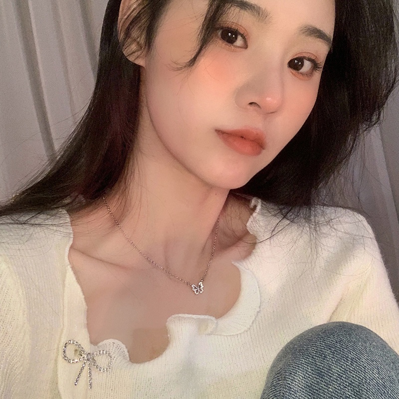 Vòng cổ Mặt Hình Bướm Đính Đá Pha Lê Lấp Lánh Phong Cách Hàn Quốc