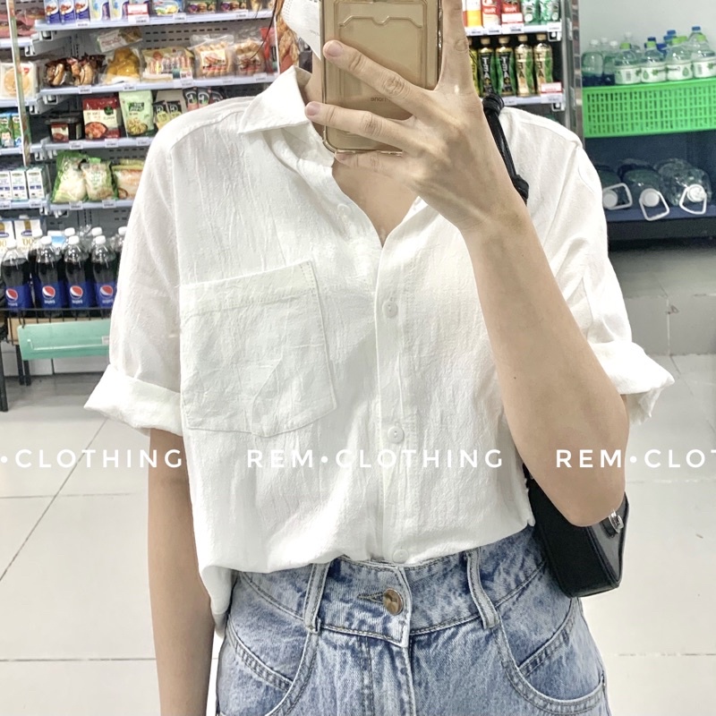 Áo sơmi nữ ngắn tay chất đũi