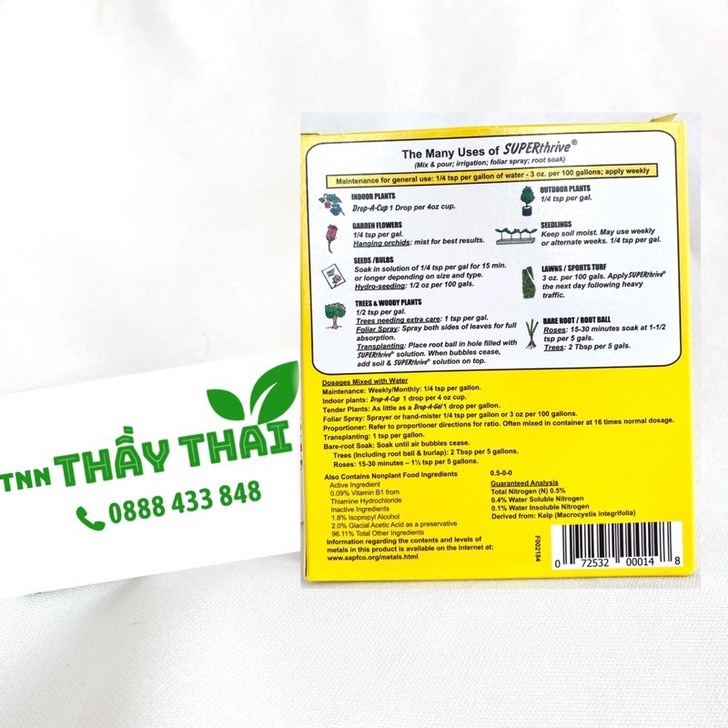 Superthrive 120ml, phân bón siêu tăng trưởng hoa lan,cây ăn trái,cây có múi, Bán chạy toàn cầu 1940