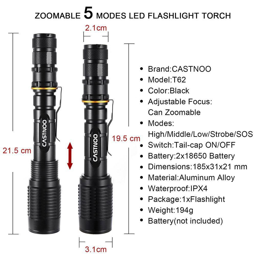 Đèn pin LED CREE XM-L T6 8000 lumen kích thước 185/207 x 31 x 21 tiện dụng | BigBuy360 - bigbuy360.vn