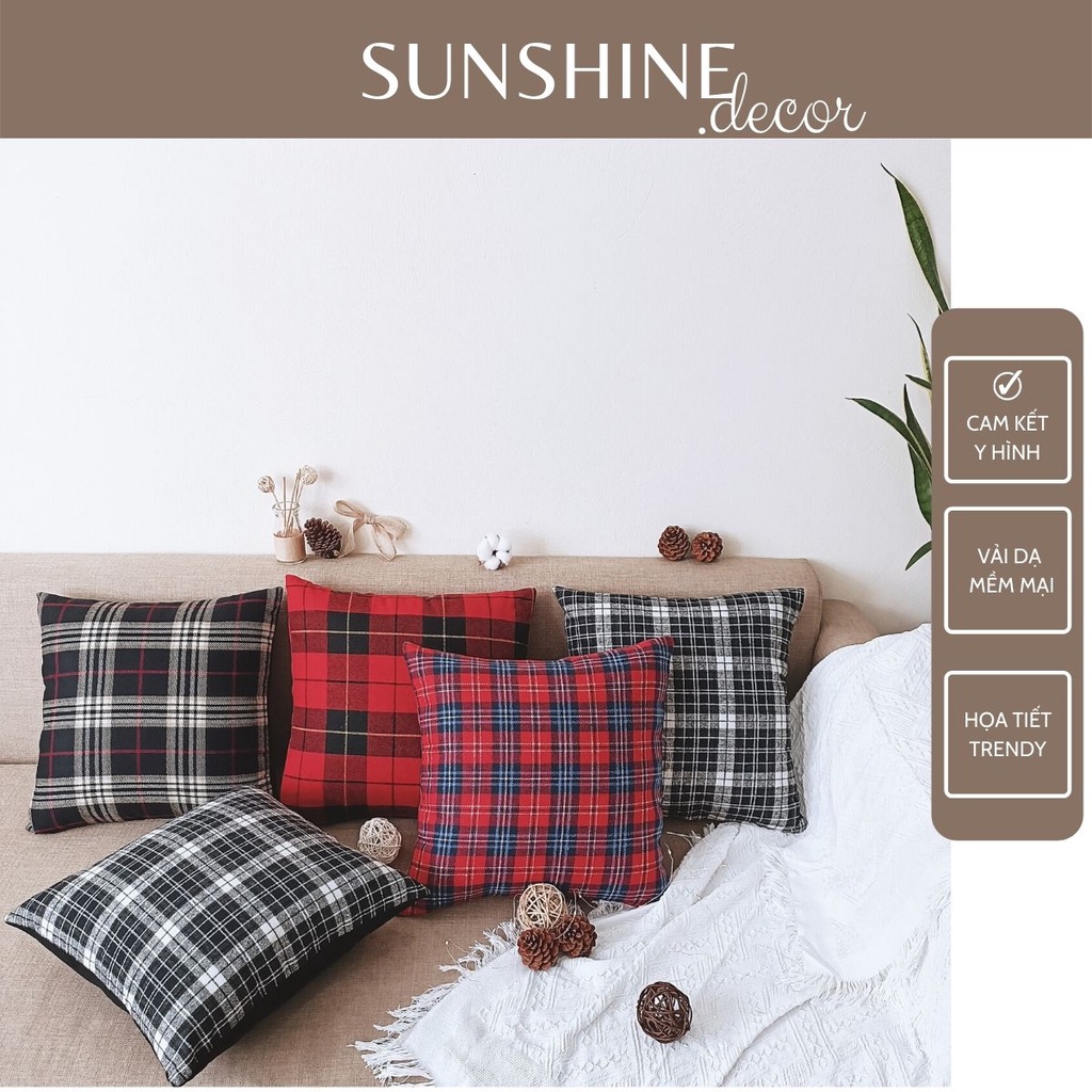 Vỏ gối sofa, bọc gối tựa lưng, áo gối ôm họa tiết kẻ caro phong cách Bắc Âu-Sunshine.decor