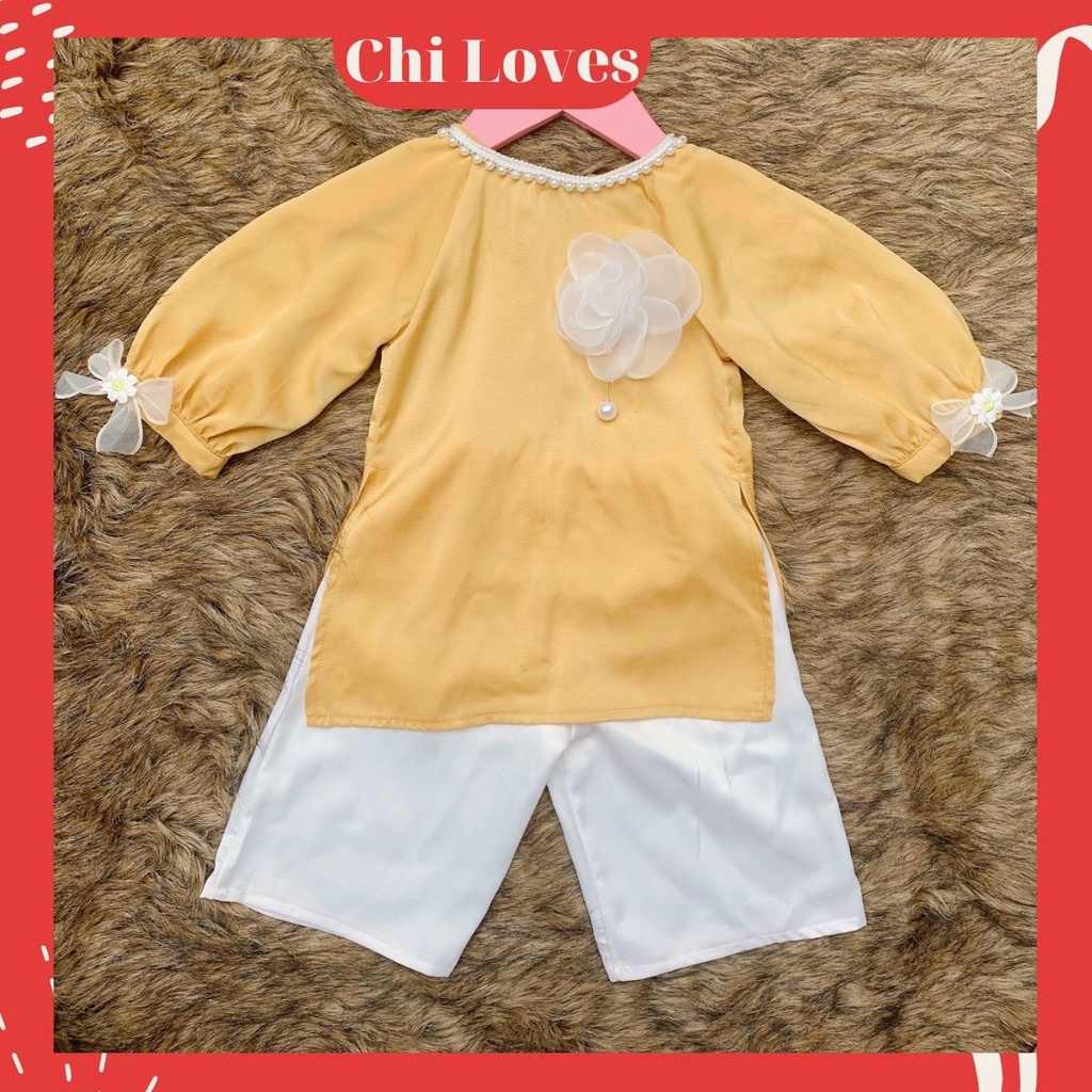 Áo dài cách tân bé gái 0.1.2.3.4.5.6.7.8 tuổi Chi Loves, Váy tết bé gái hàng thiết kế cao cấp 2021 CT2