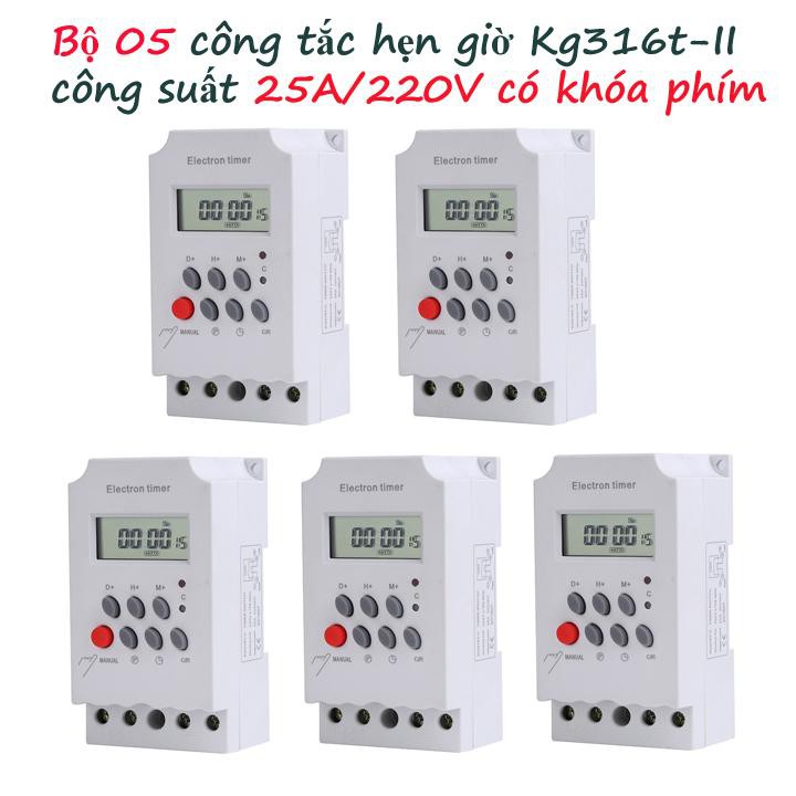 Bộ 05 công tắc hẹn giờ Kg316 T-II có khóa phím