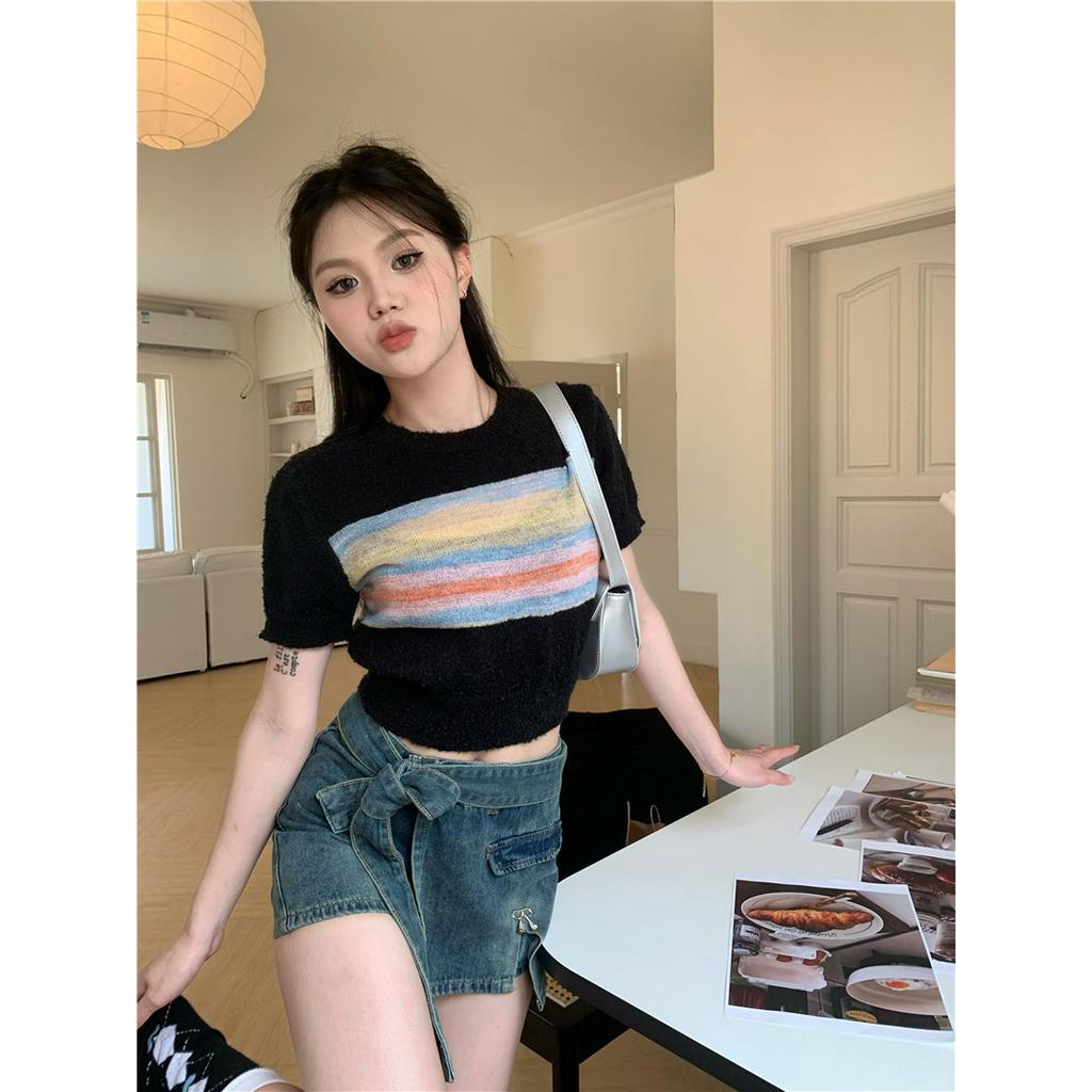 Áo Thun Dệt Kim Sọc Cổ Tròn 64078