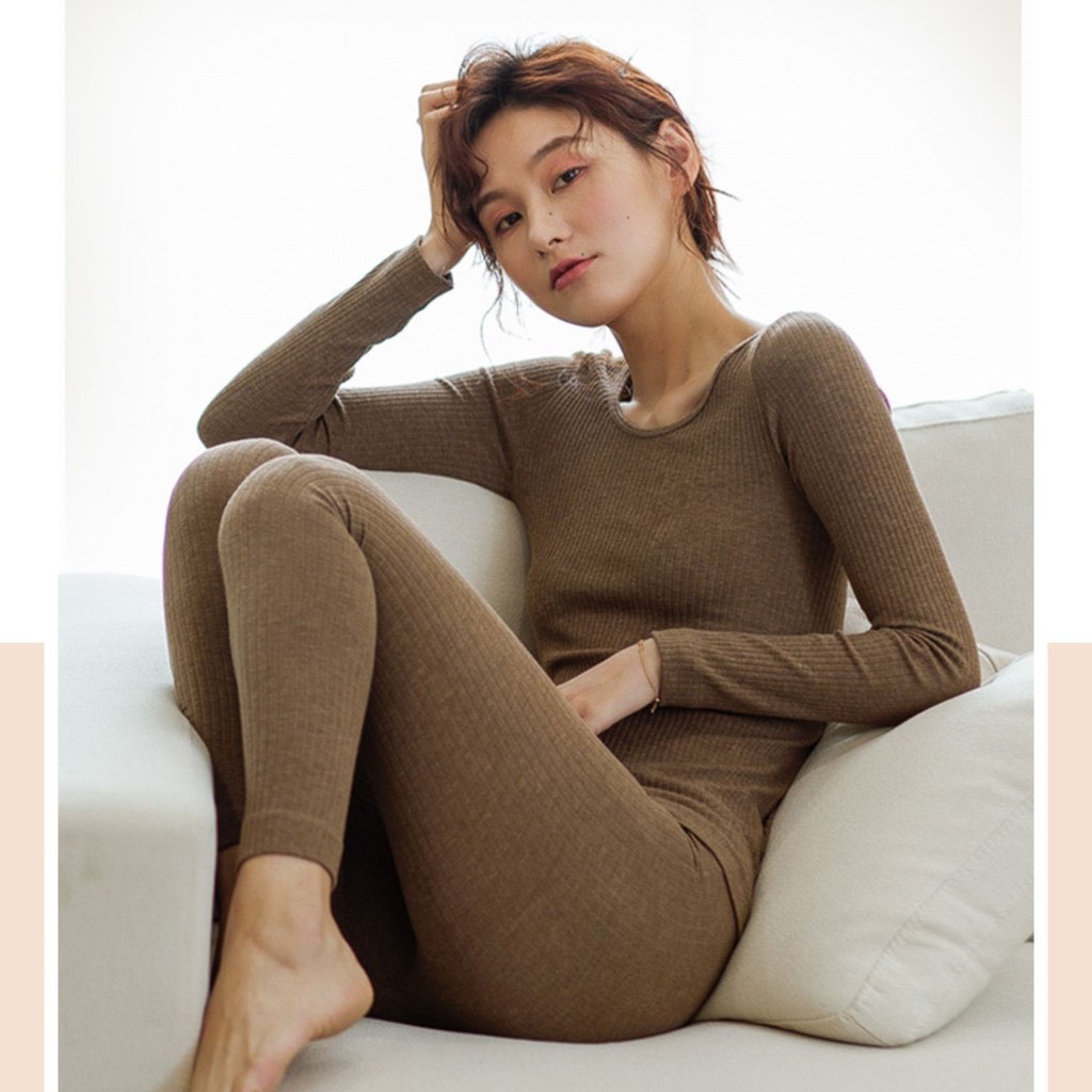 Bộ len tăm giữ nhiệt, áo len nữ, bộ quần áo thu đông nữ,bộ ngủ dài tay