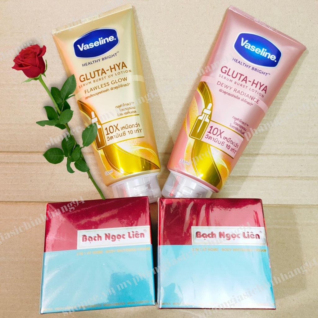 Combo kem body Bạch Ngọc Liên 90g và Vaseline Thái Lan 330ml Giúp dưỡng da trắng sáng (Chính Hãng)