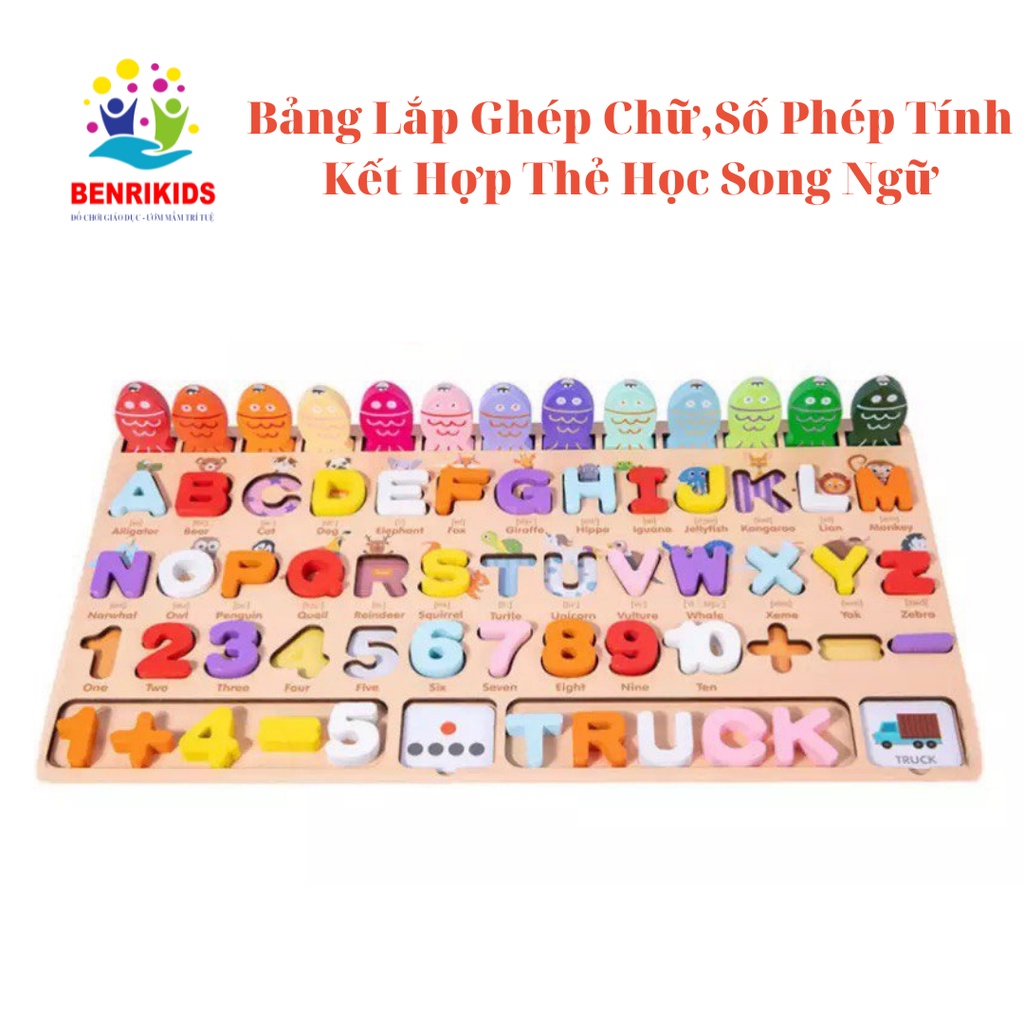 Đồ Chơi Giáo Dục Montessori Cho Bé Từ 1 Tuổi Nhận Biết Chữ Cái Hình Khối Kết Hợp Câu Cá Bằng Gỗ Benrikids Vui Nhộn