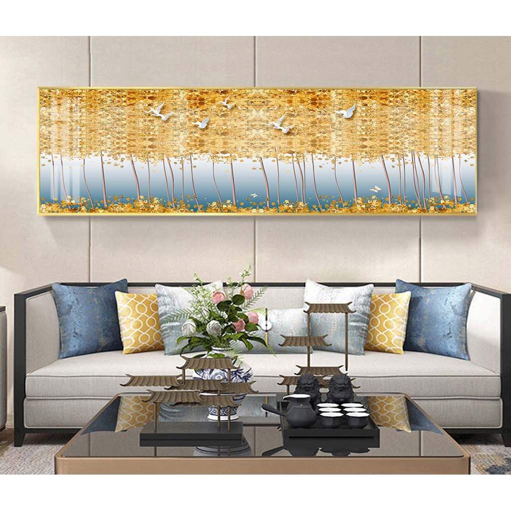 Tranh treo tường hiện đại nghệ thuật trừu tượng rừng cây vàng chất liệu bóng kính hoặc vải canvas ZTU_144386