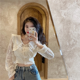 Phong Cách Tòa Án Pháp Cổ Búp Bê Áo Sơ Mi Tay Dài Niche Thời Trang Ngắn Nữ Thu Đông Mỏng-Fit wd1442