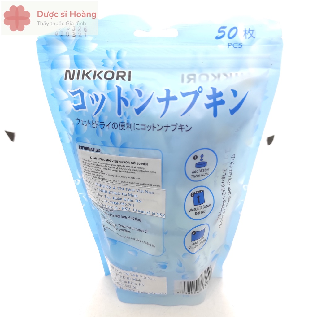 Nikkori - Khăn Giấy Khô Dạng Viên Chất Lượng Nhật Bản - Túi 50 Viên