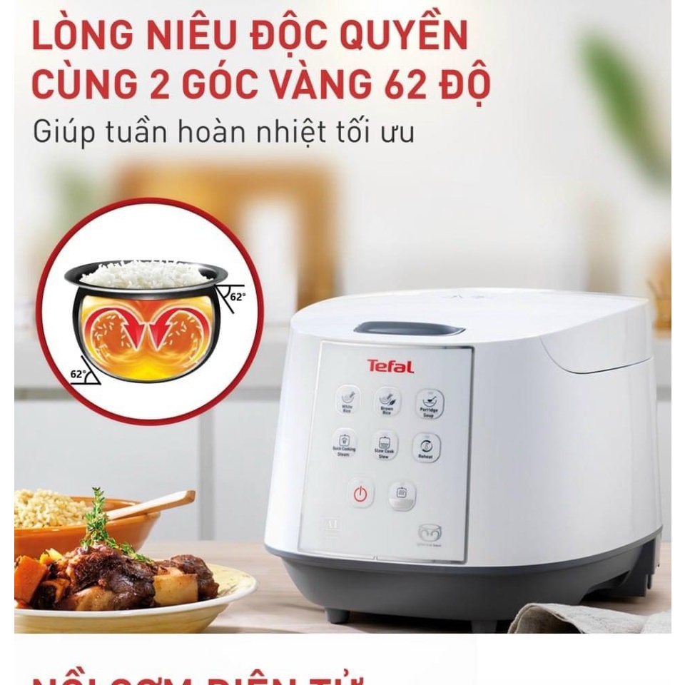 [ Xả kho] Nồi cơm điện tử Tefal RK732168 1.8L 750W 8 chương trình nấu công nghệ 3D nấu nhanh và giữ ấm lâu