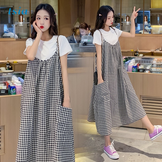 Set 2 Món Áo Thun Tay Ngắn + Váy Yếm Cho Phụ Nữ Mang Thai