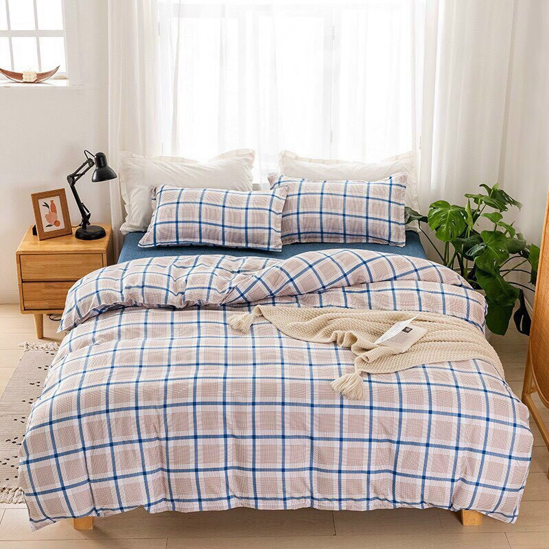 Bộ Chăn Ga Cotton POLY MẪU KẺ XANH TOchăn, ga, cotton, ga nệm, chăn ga, cotton poly, chăn nệm, chăn ga gối, bedding️