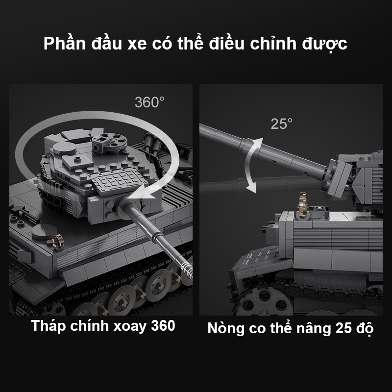 Đồ Chơi Lắp Ráp Kiểu LEGO TECHNIC Xe Tăng TIGER TANK Điều Khiển RC No.C61071 Với 925 Mảnh Ghép,Tặng Kèm Động Cơ Pin Sạc
