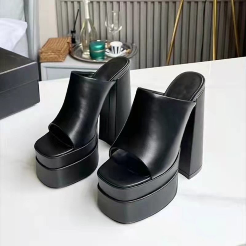 Giày Cao Gót Da Satin Mũi Vuông Cỡ Lớn 7 Inch Size 35-43 Thời Trang Cho Nữ