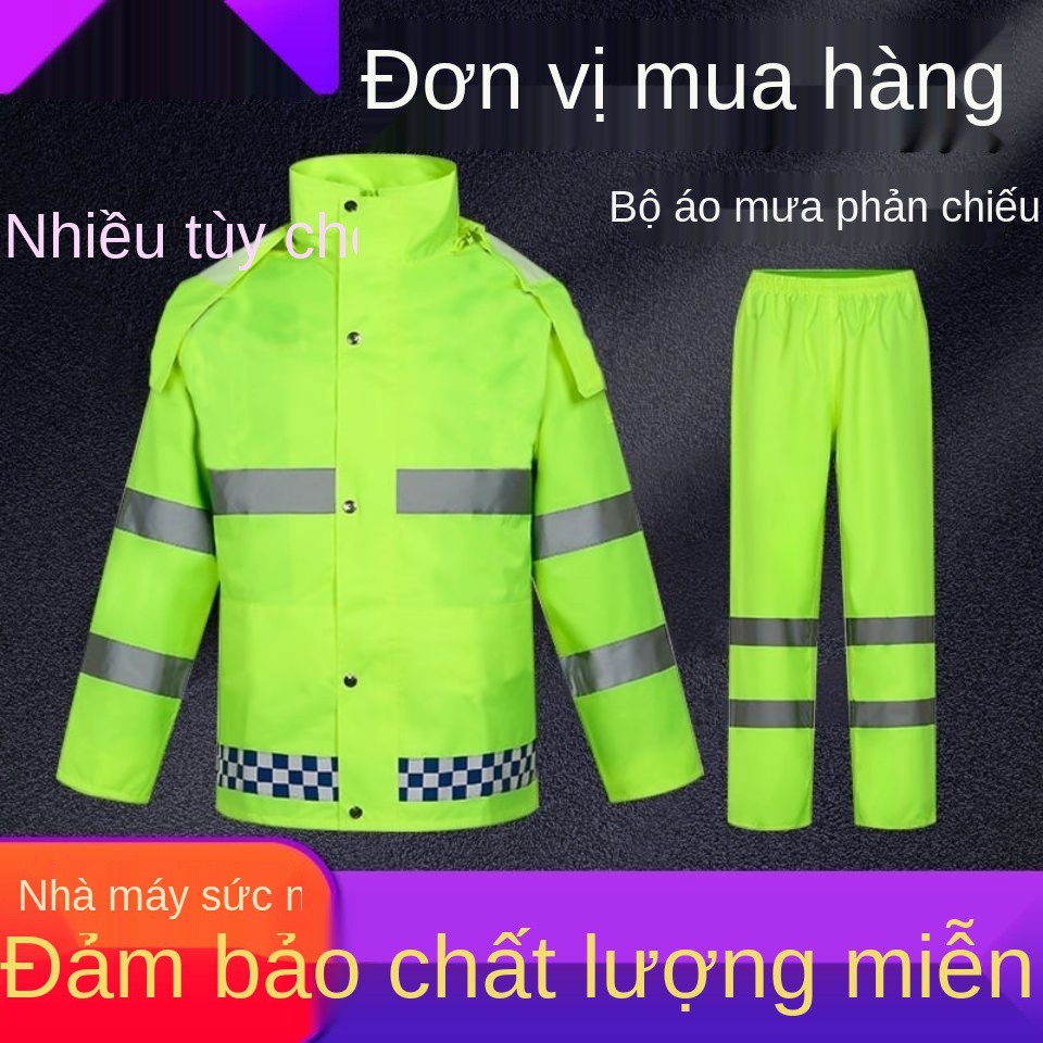 Áo mưa phản quang nhiệm vụ giao thông cứu hộ khẩn cấp an toàn vệ sinh quần chống thấm nước huỳnh màu xanh lá cây đi xe đ