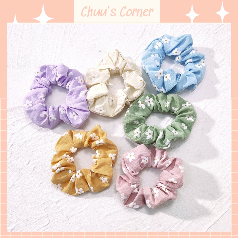 Dây buộc tóc Scrunchies hoa cúc nhiều màu cho nữ
