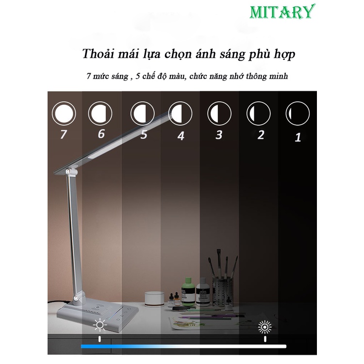 Đèn Bàn Học Chống Cận Cao Cấp, Sạc Điện Thoại Không Dây 15W, Điều Chỉnh Ánh Sáng , Chức Năng Đèn Ngủ, Hẹn Giờ Tắt