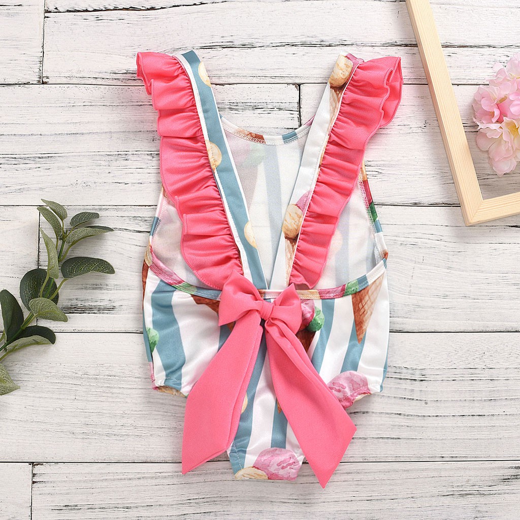 Đồ bơi NNJXD liền một mảnh thiết kế diềm xếp nếp hở lưng thời trang mùa hè xinh xắn dành cho bé gái