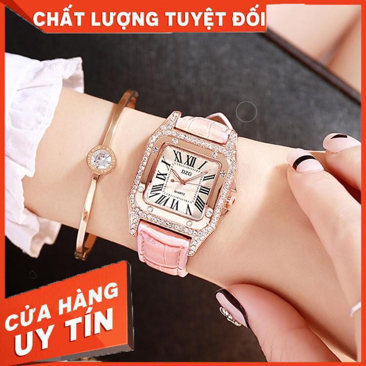 Đồng hồ nữ DZG 1526 mặt vuông dây da thời trang