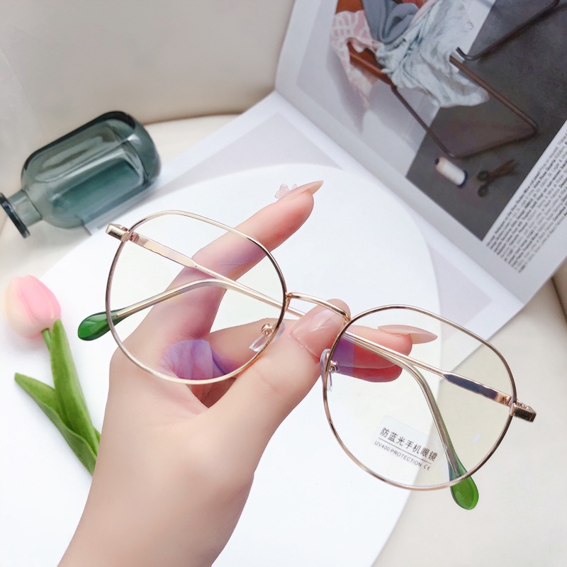 Mắt Kính Gọng Lớn Bằng Kim Loại Chống Bức Xạ Phong Cách retro Thời Trang Cho Nữ