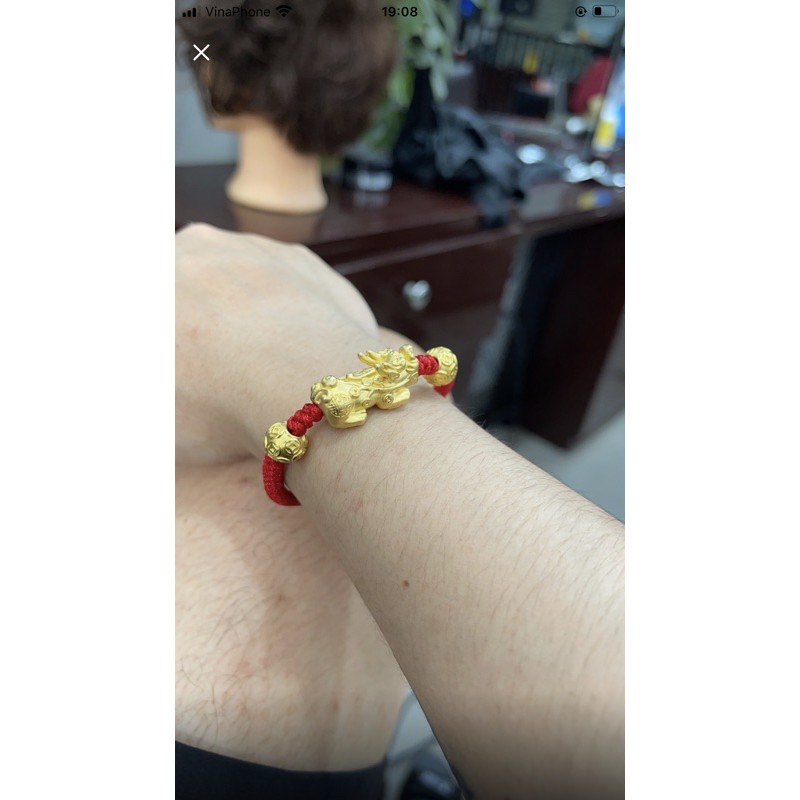 Vòng tay chỉ đỏ tỳ hưu và bi cầu kim tiền bạc xi vàng cao cấp-Minh Tâm Jewelry