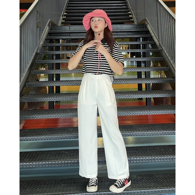 Quần vải ống suông lưng cao 93% Comic