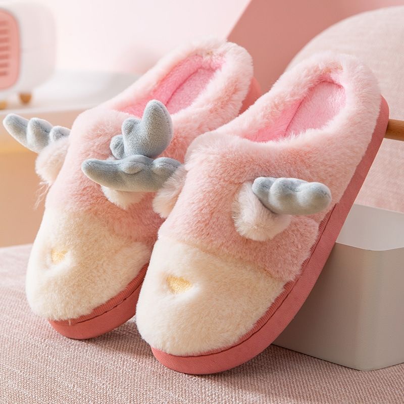 Cặp đôi nam nữ hoạt hình mới mùa thu và mùa đông ấm áp nửa gói với dép đi trong nhà sàn gỗ trong nhà dày tháng bông lau