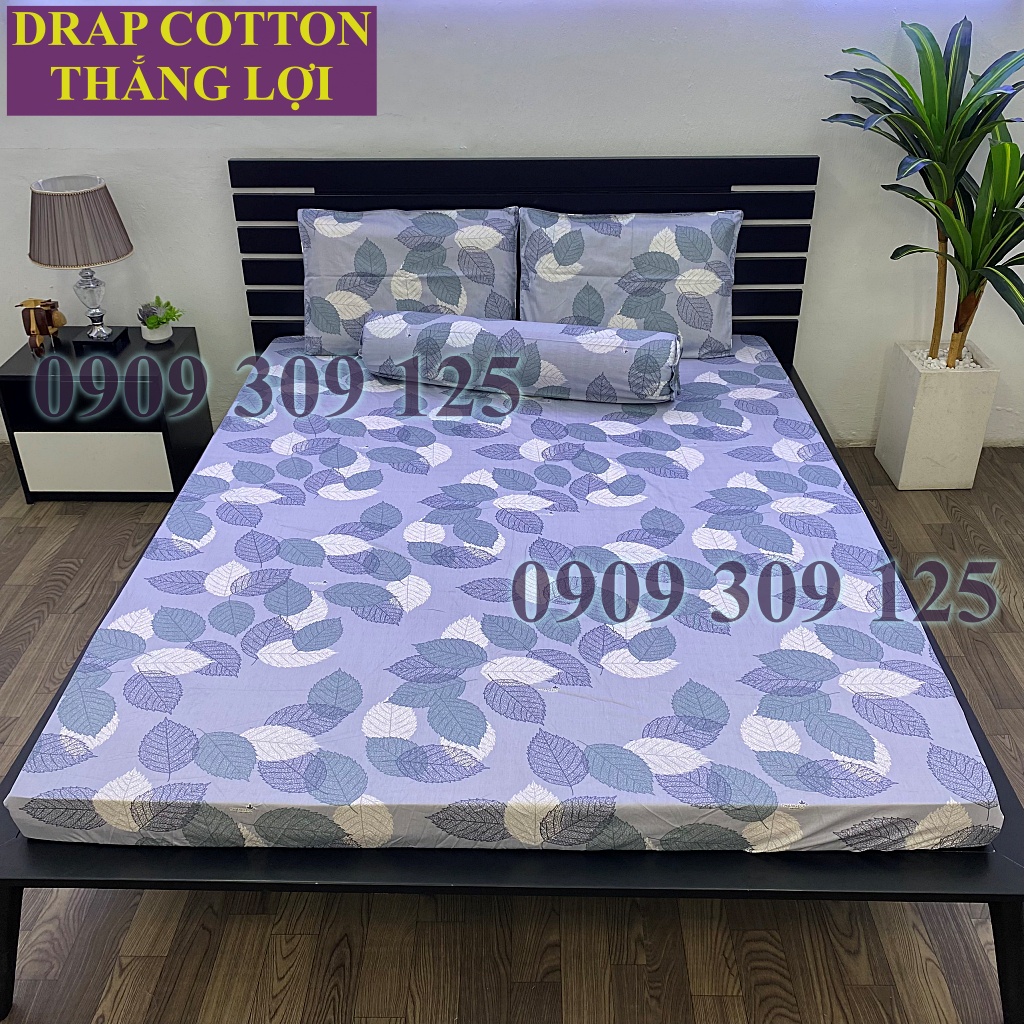 Drap Thắng Lợi, ga giường cotton cao cấp thoáng mát chuẩn logo mẫu Lá Xám