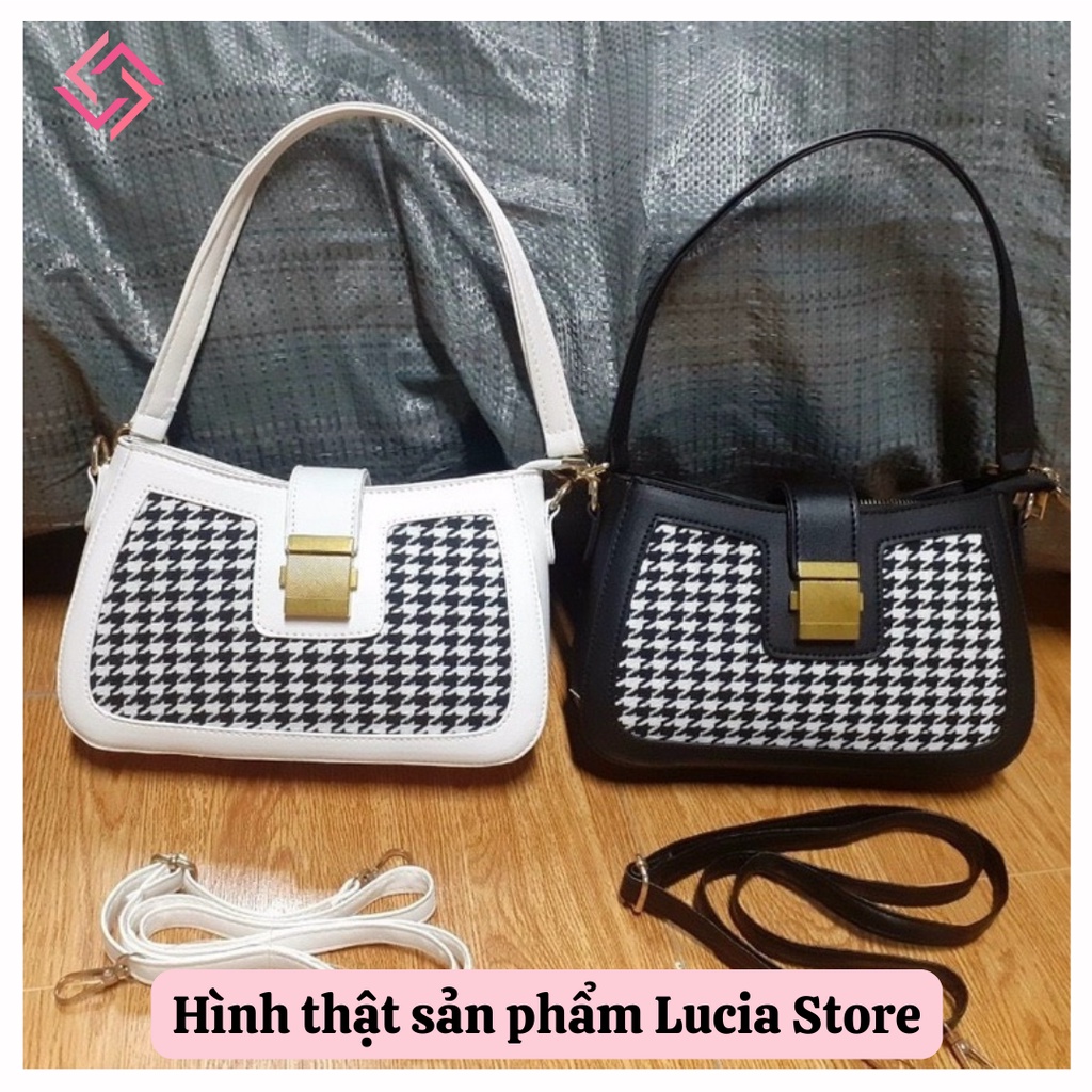 Túi kẹp nách nữ túi xách nữ đeo chéo da mềm khóa vuông vân caro hot trend LUCIA STORE TXN11