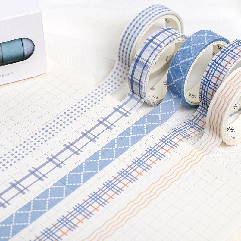 Hộp 5 cuộn washi tape băng danh trang trí hoạ tiết đơn giản