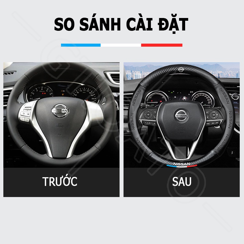 GTIOATO BọC Vô LăNg Da Bọc Vô Lăng Ô Tô BọC Vô LăNg Cacbon Vô LăNg Xe Ô Tô Trang Trí NộI ThấT Ô Tô Phụ KiệN Xe HơI Cho Nissan Almera Navara XTail Terra Sunny Qashqai
